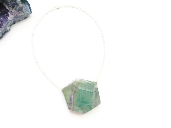 Dramatic Geometric Fluorite Slab Necklace - product image  