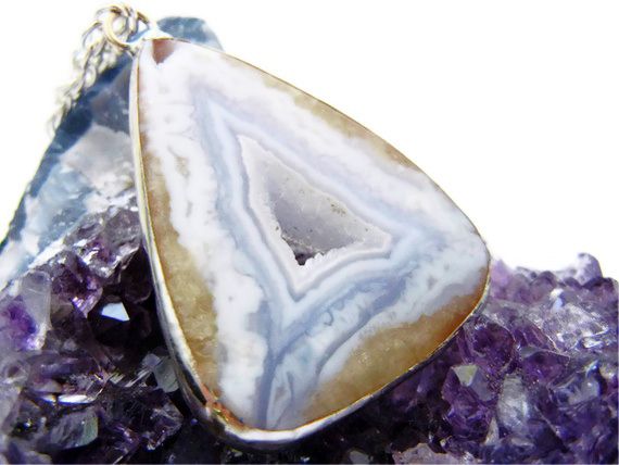 Rare Geometric Blue Lace Agate Druzy Necklace - product image  
