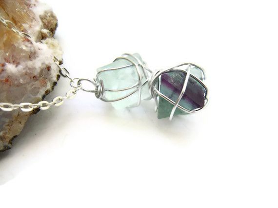 Caged Double Fluorite Octahedron Necklace - product image  