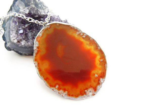 Statement Orange Red Oval Agate Slab Necklace - product image  