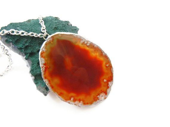 Statement Orange Red Oval Agate Slab Necklace - product image  