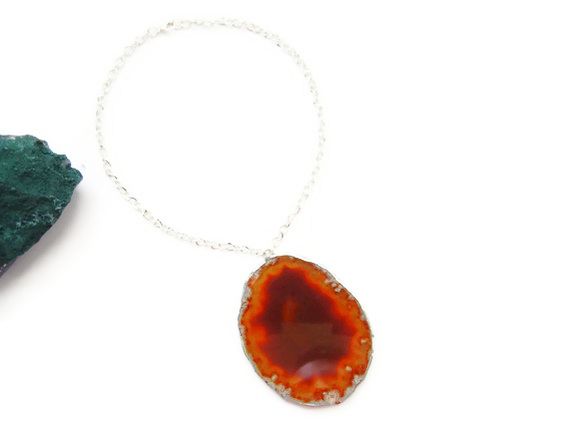 Statement Orange Red Oval Agate Slab Necklace - product image  