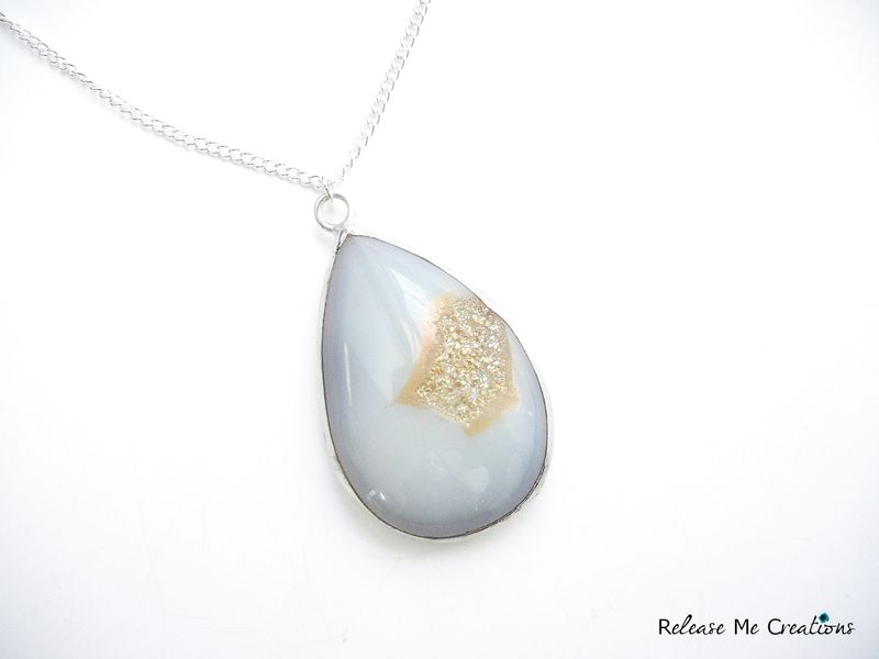 Rare White and Gold Titanium Druzy Gemstone Necklace - product image  