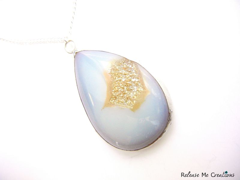 Rare White and Gold Titanium Druzy Gemstone Necklace - product image  