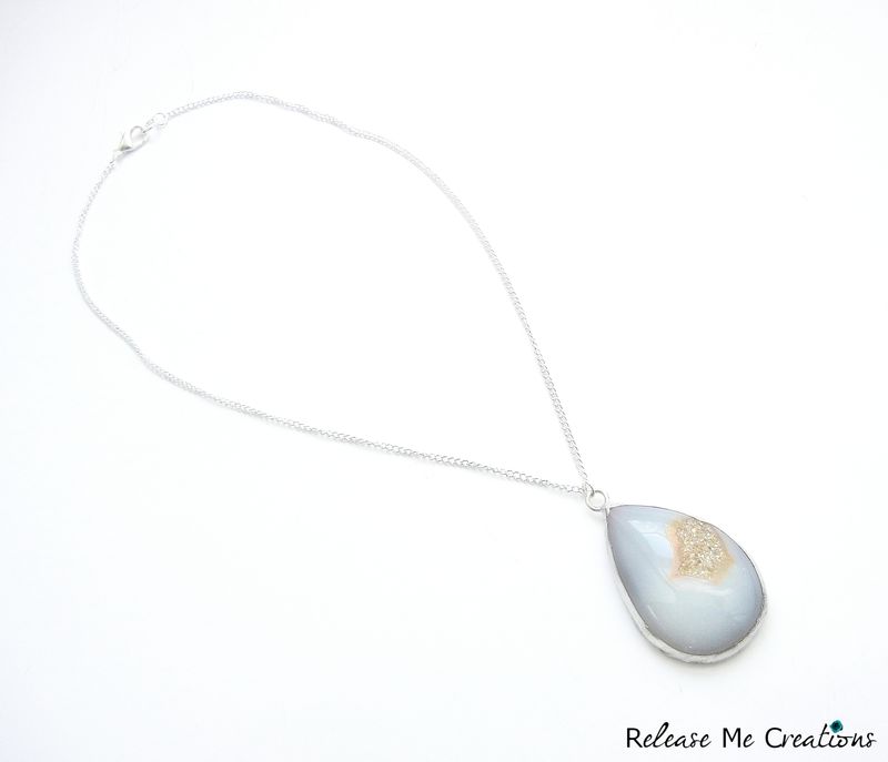 Rare White and Gold Titanium Druzy Gemstone Necklace - product image  