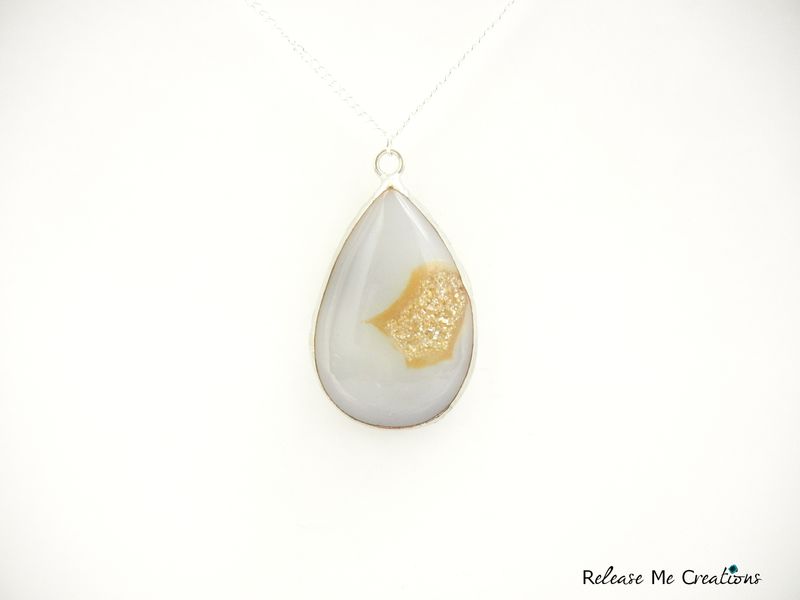 Rare White and Gold Titanium Druzy Gemstone Necklace - product image  