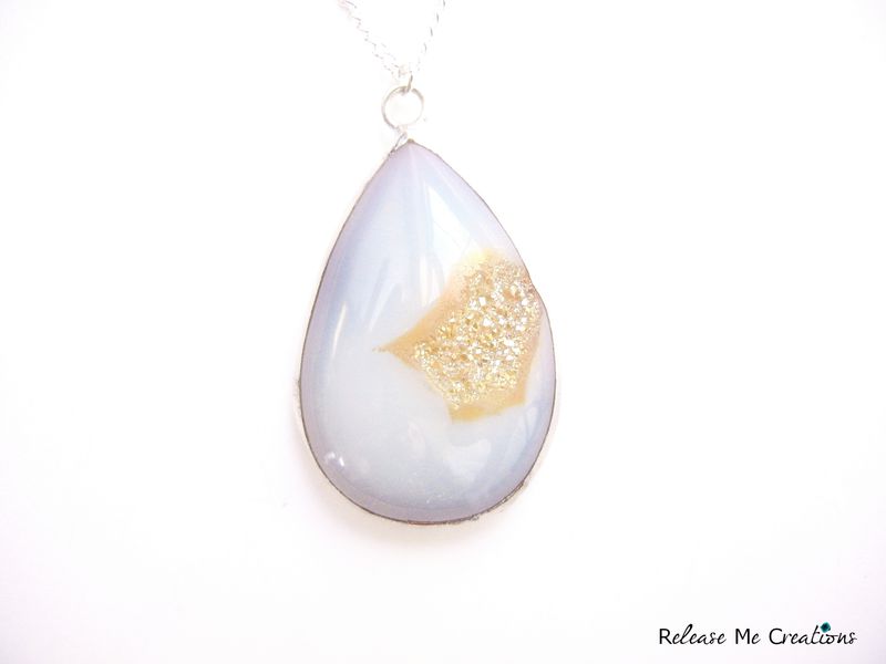 Rare White and Gold Titanium Druzy Gemstone Necklace - product image  