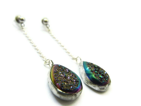 RESERVED:  Titanium Druzy Teardrop Earrings - product image  