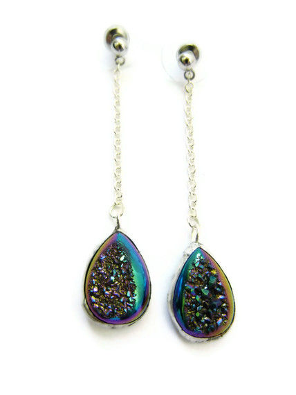 RESERVED:  Titanium Druzy Teardrop Earrings - product image  