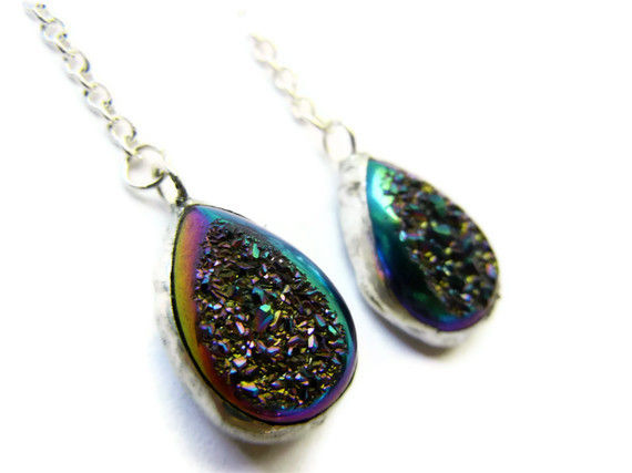 RESERVED:  Titanium Druzy Teardrop Earrings - product image  
