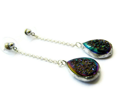 RESERVED:  Titanium Druzy Teardrop Earrings - product image  