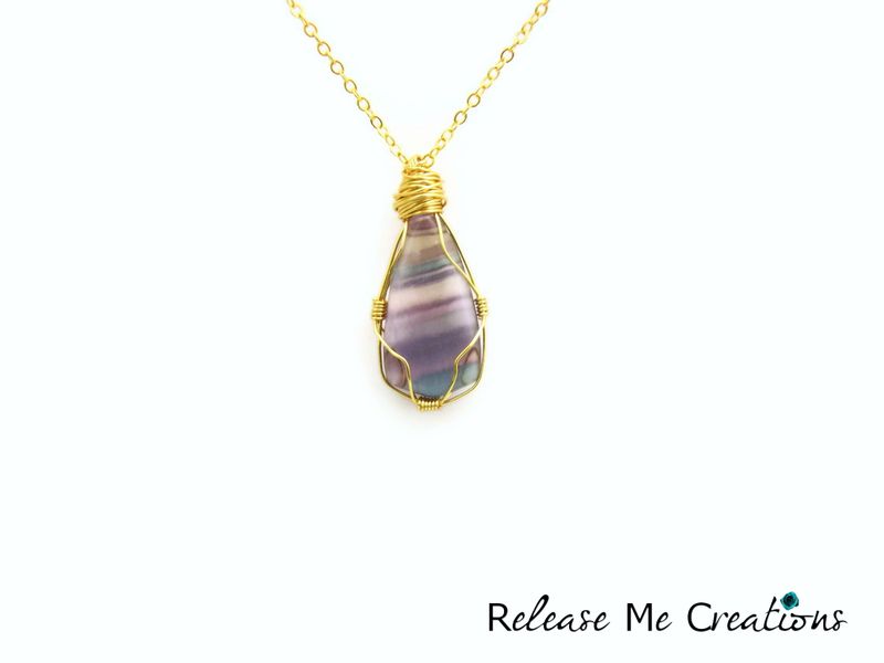 Fluorite Gold Wire Wrapped Caged Necklace - product image  