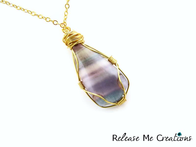Fluorite Gold Wire Wrapped Caged Necklace - product image  