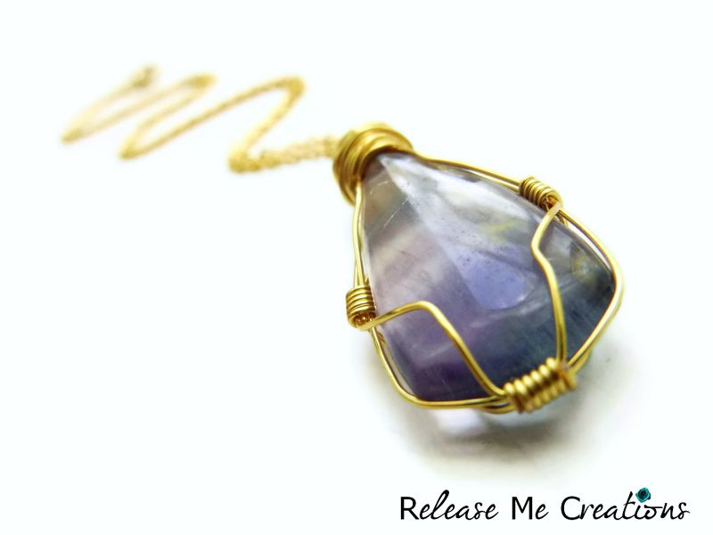 Fluorite Gold Wire Wrapped Caged Necklace - product image  