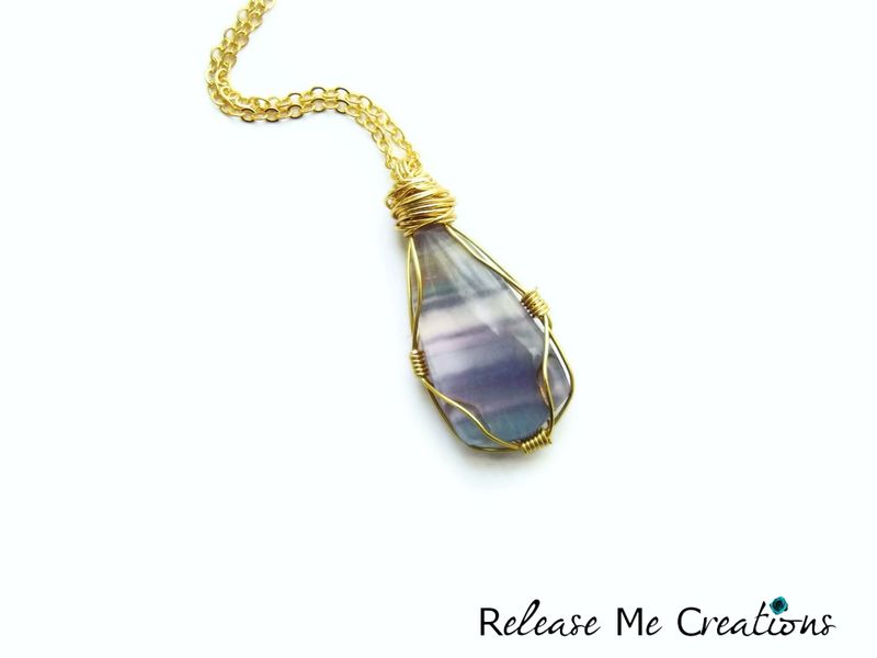 Fluorite Gold Wire Wrapped Caged Necklace - product image  