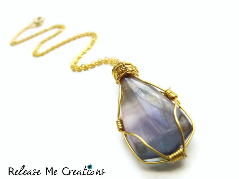 Fluorite Gold Wire Wrapped Caged Necklace - product image  