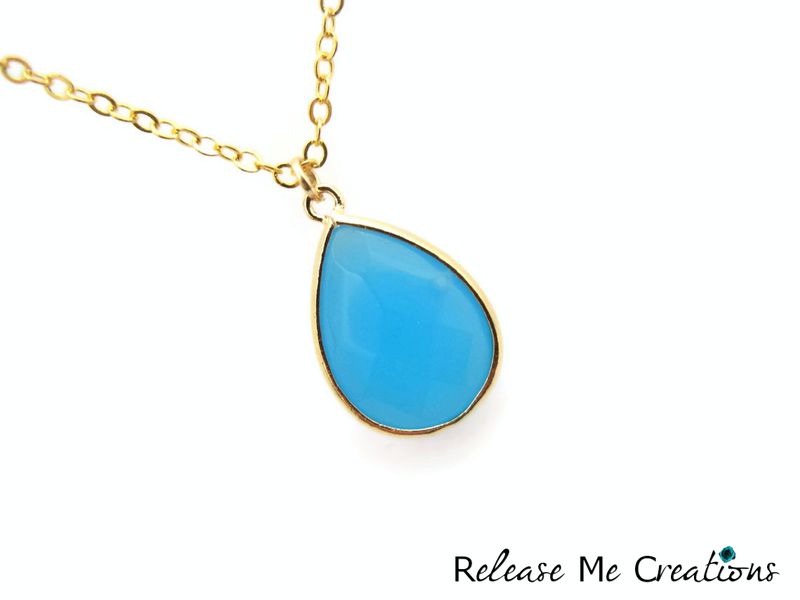 Sky Blue Faceted Glass Teardrop Necklace - product image  