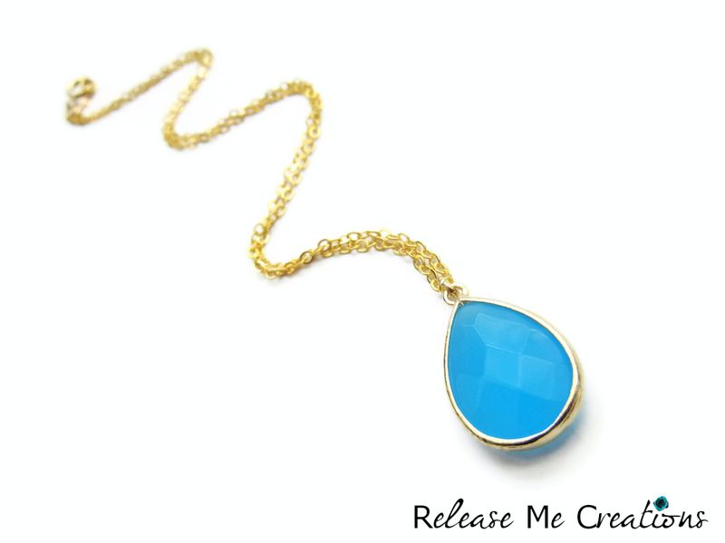 Sky Blue Faceted Glass Teardrop Necklace - product image  