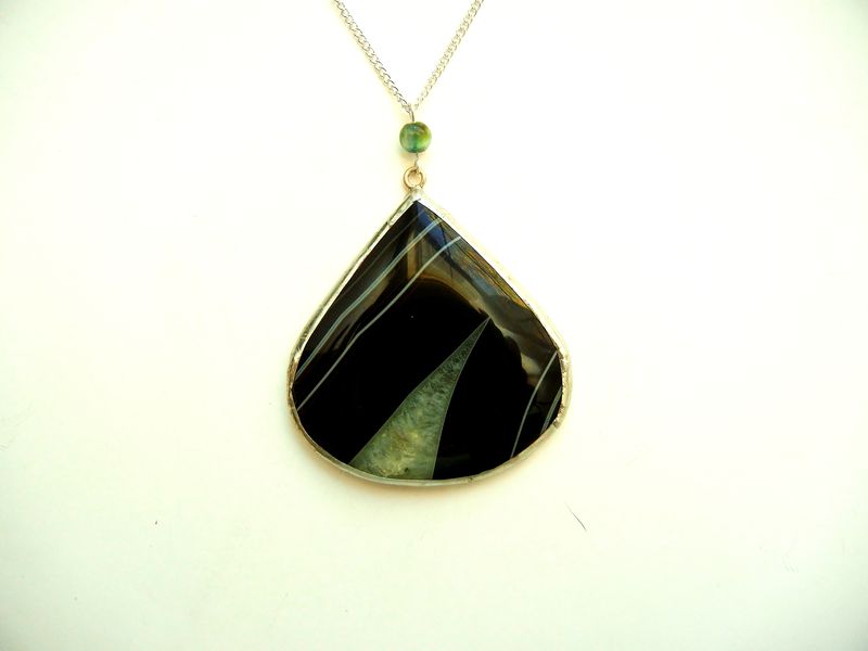 Black Green Onyx Agate Large Teardrop Necklace - product image  