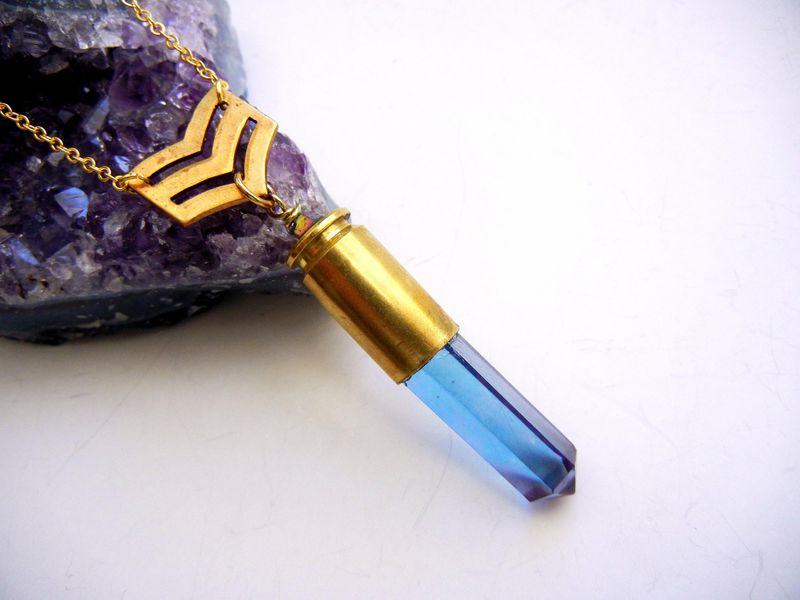 Chevron Amethyst Aura Quartz Bullet Necklace - product image  