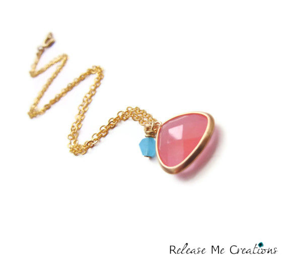 Romantic Pink Faceted Teardrop Blue Swarovski Necklace - product image  