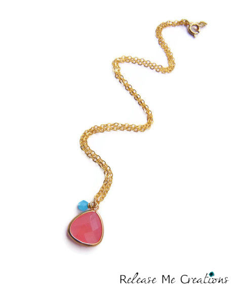 Romantic Pink Faceted Teardrop Blue Swarovski Necklace - product image  