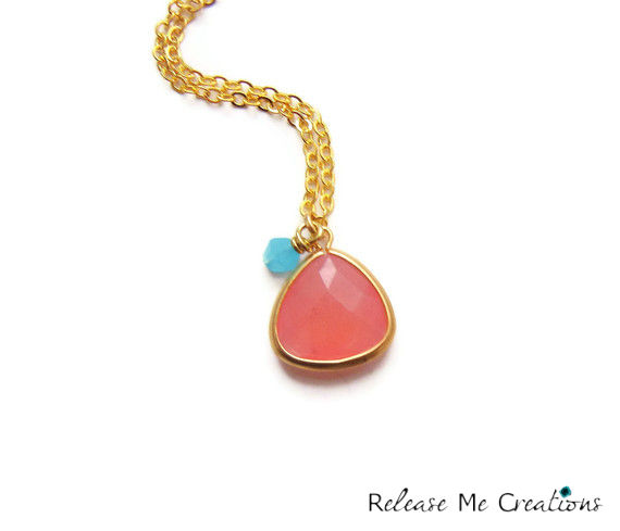 Romantic Pink Faceted Teardrop Blue Swarovski Necklace - product image  