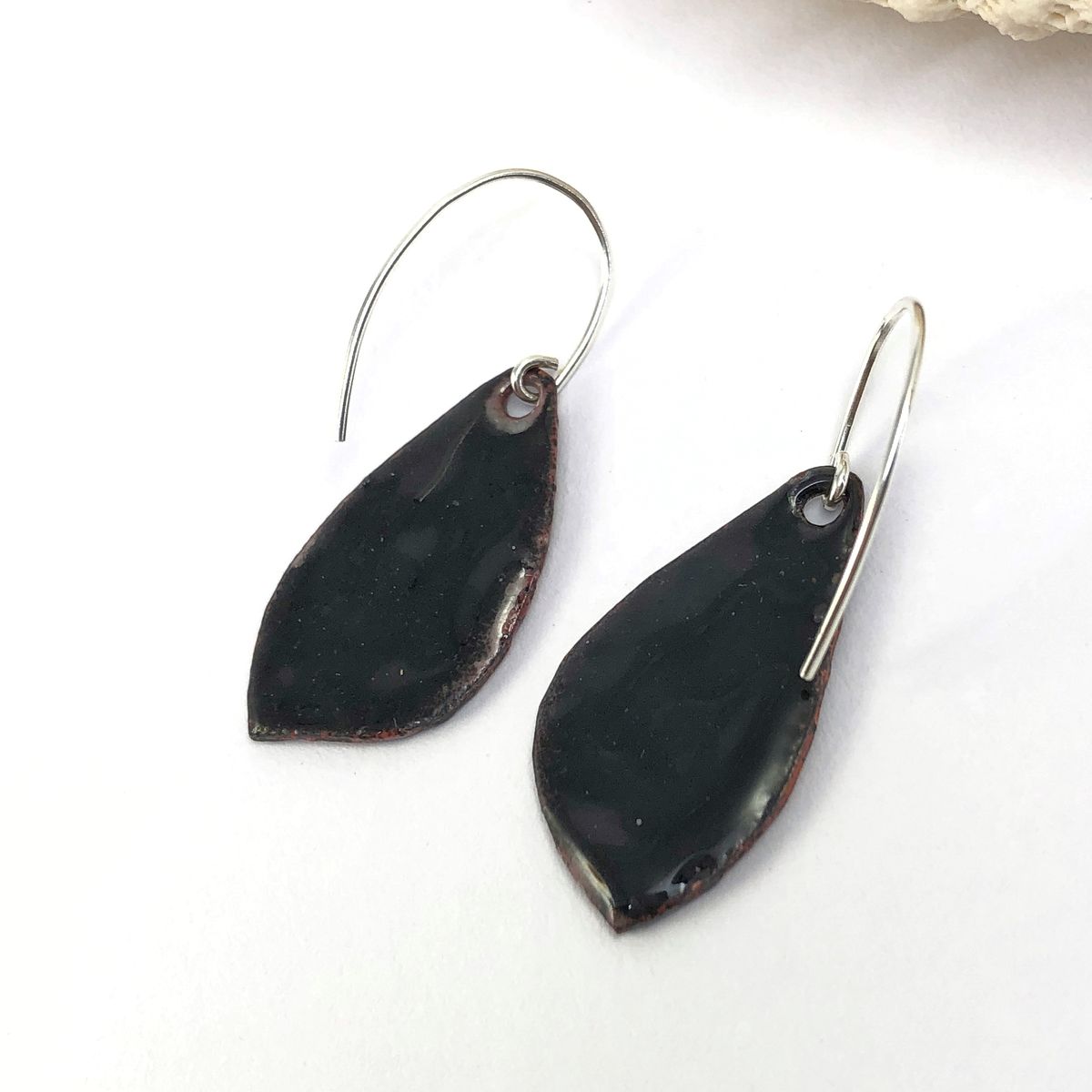 Midnight Copper Tree Earrings, Kiln Fired Enamel with Sterling Silver