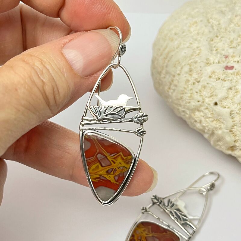 Nesting Bird Earrings in Sterling Silver with Noreena Jasper - product images  of 