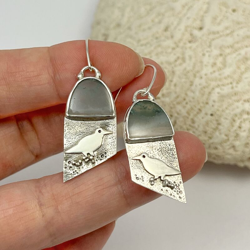 Shore Bird Earrings in Sterling Silver with Aqua Chalcedony Stones - product images  of 