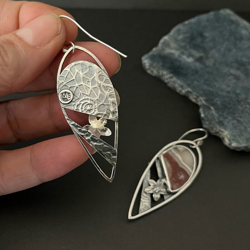 Large Sterling Crazy Lace Agate Earring with Flower - product images  of 