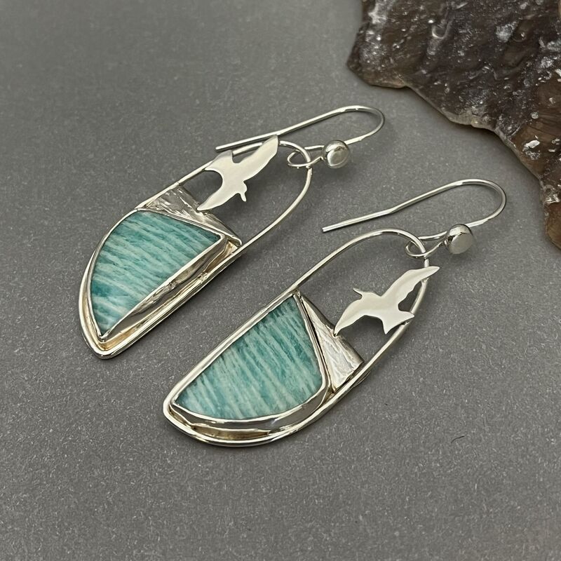 Amazonite Bird Earrings in Sterling Silver - product images  of 