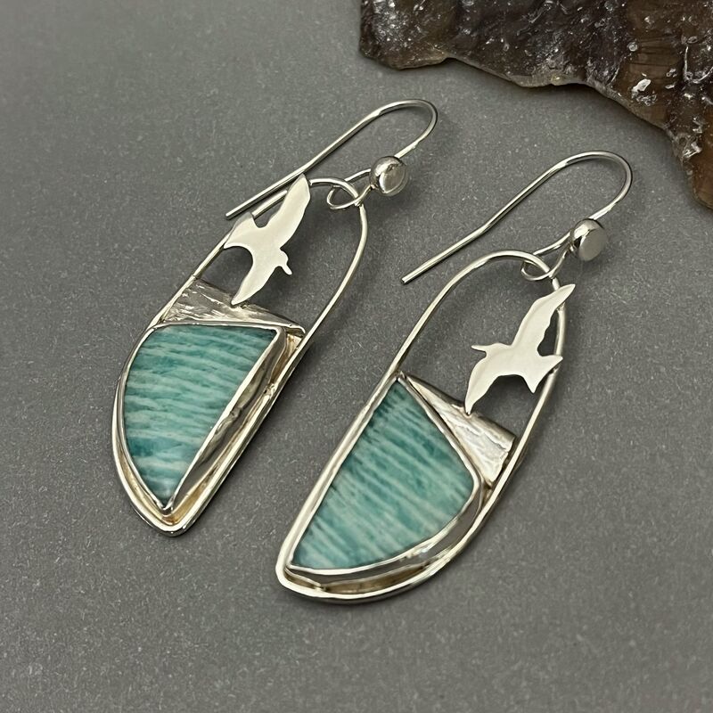 Amazonite Bird Earrings in Sterling Silver - product images  of 