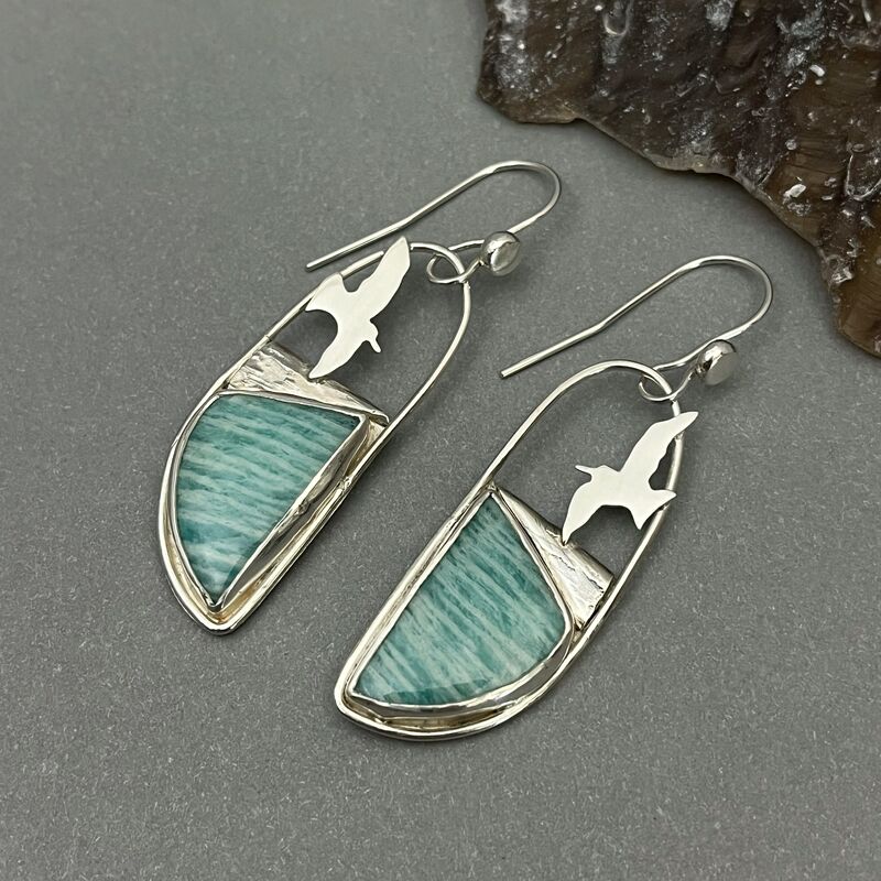 Amazonite Bird Earrings in Sterling Silver - product images  of 