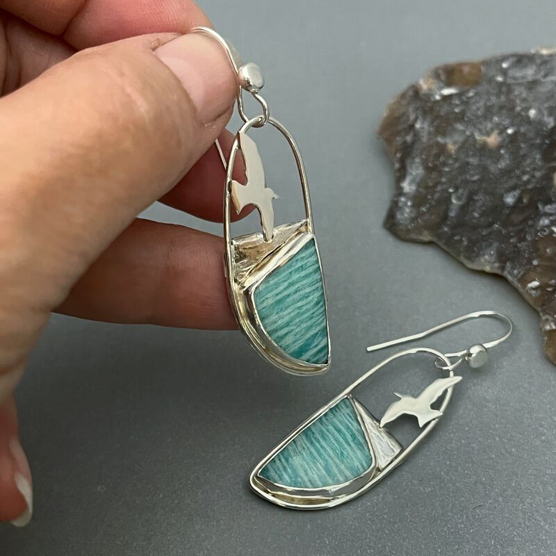 Amazonite Bird Earrings in Sterling Silver - product images  of 
