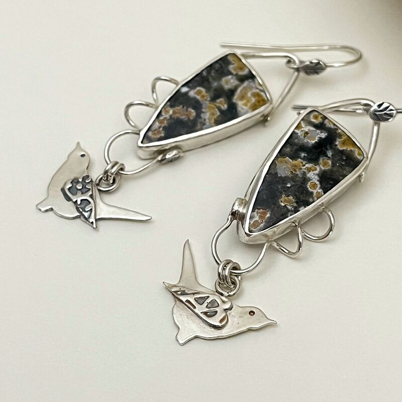 Ocean Jasper Earrings with Sterling Silver Bird Dangles - product images  of 