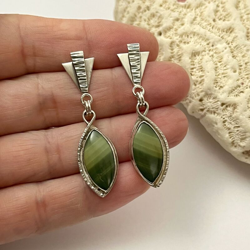 Contemporary Imperial Jasper Earrings with Art Deco Studs in Sterling Silver - product images  of 