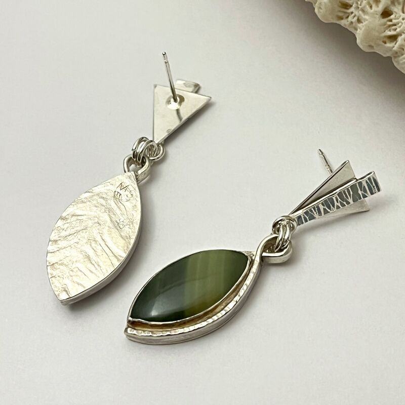 Contemporary Imperial Jasper Earrings with Art Deco Studs in Sterling Silver - product images  of 