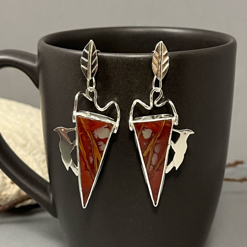Sterling Silver Woodpecker Earrings with Noreena Jasper - product images  of 