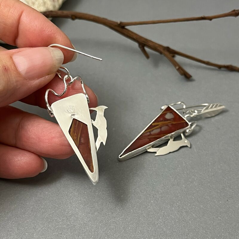 Sterling Silver Woodpecker Earrings with Noreena Jasper - product images  of 