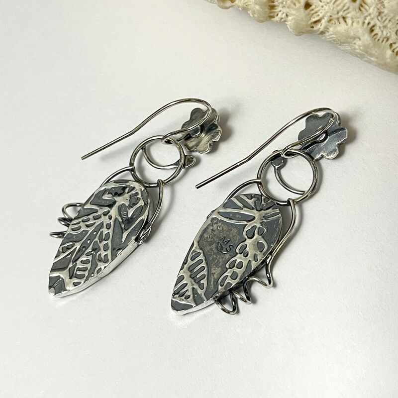 Labradorite Earrings Silversmith Made with Forged Flowers and Leaves - product images  of 