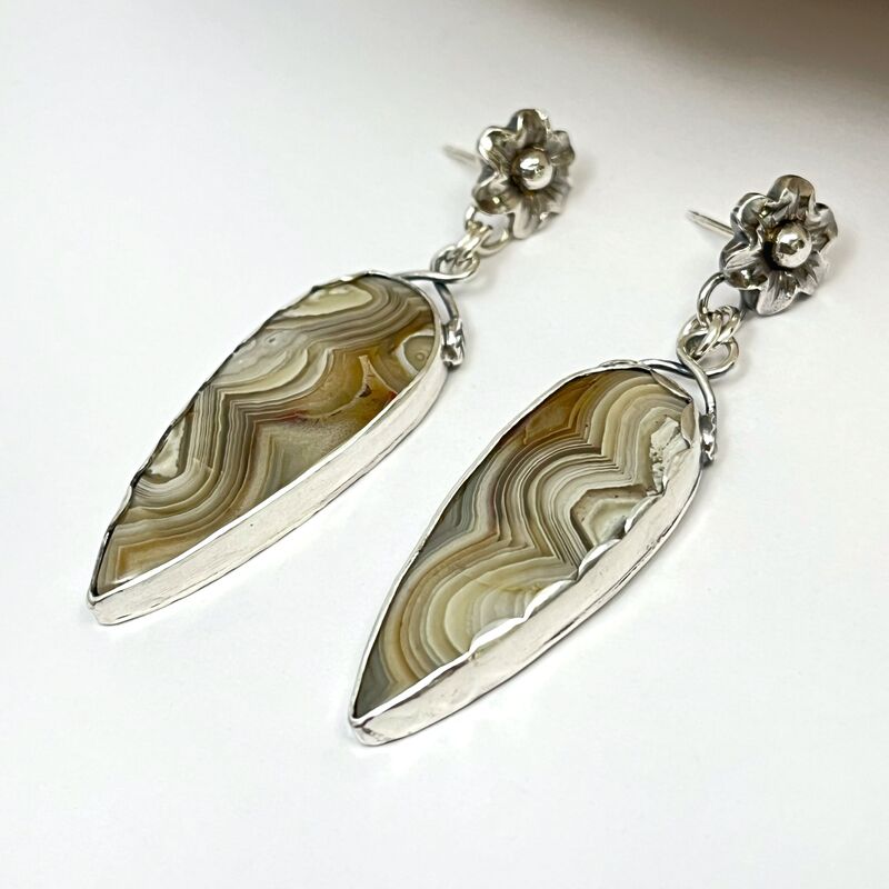 Crazy Lace Agate Earrings with Solid Sterling Silver Flower Stud Posts - product images  of 