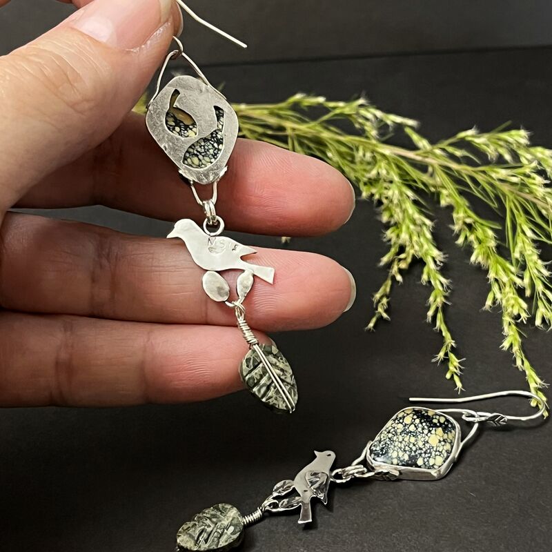 Long New Lander Earrings in Sterling Silver with Jasper Beads - product images  of 