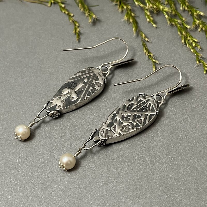 Mariposite Earrings with Freshwater Pearls in Sterling Silver - product images  of 