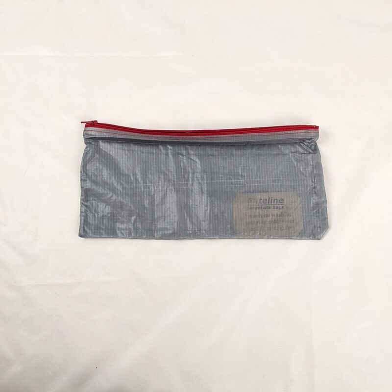 Pouch Made From a Gray Parachute Warning Label Panel and a Red Zipper - product images  of 
