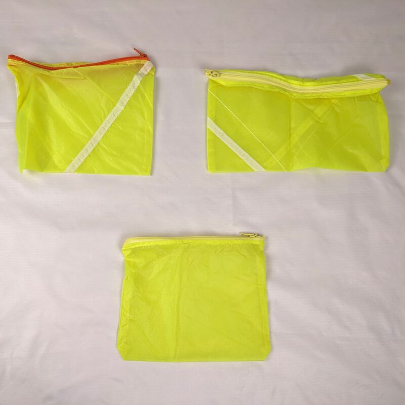 Three Water Resistant Zipper Pouches : Neon Yellow Repurposed Parachute - product images  of 