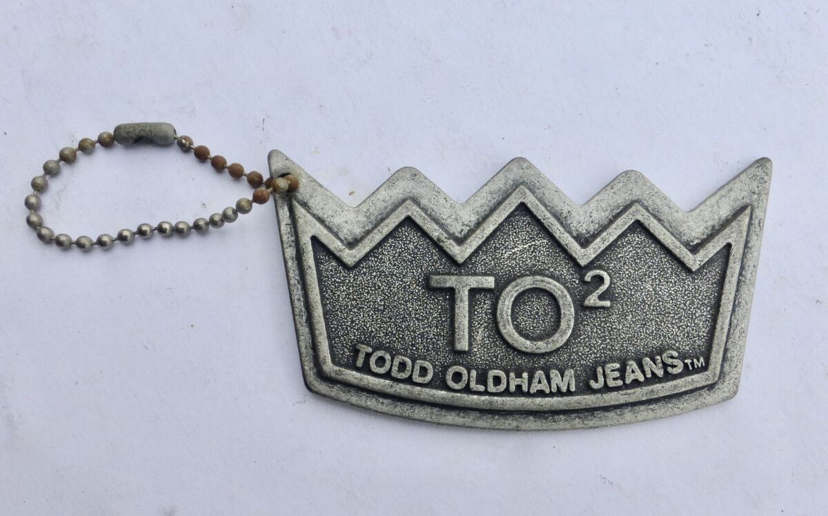 Rare Todd Oldham Key Chain Holder TO2 Crown Logo Signature Design Etched OOAK Antiqued Silver Tone Heavy Metal  Squared Ball Charm Accessory Vintage 90s - product images  of 