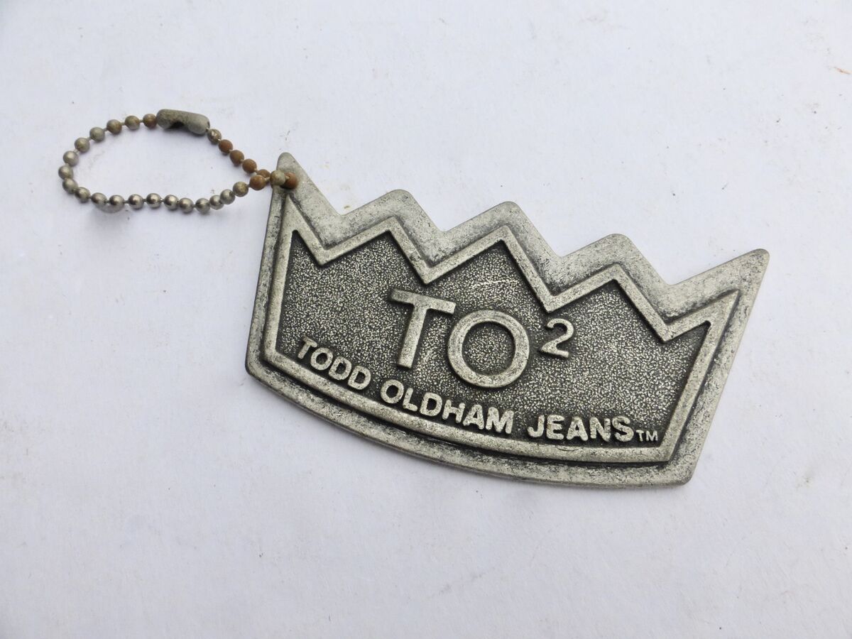Rare Todd Oldham Key Chain Holder TO2 Crown Logo Signature Design Etched OOAK Antiqued Silver Tone Heavy Metal  Squared Ball Charm Accessory Vintage 90s - product images  of 