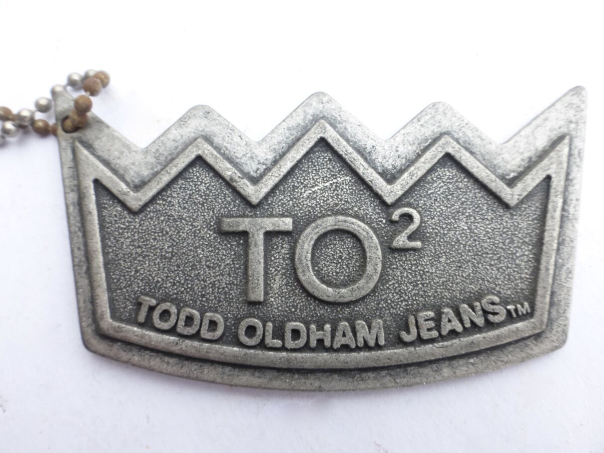 Rare Todd Oldham Key Chain Holder TO2 Crown Logo Signature Design Etched OOAK Antiqued Silver Tone Heavy Metal  Squared Ball Charm Accessory Vintage 90s - product images  of 