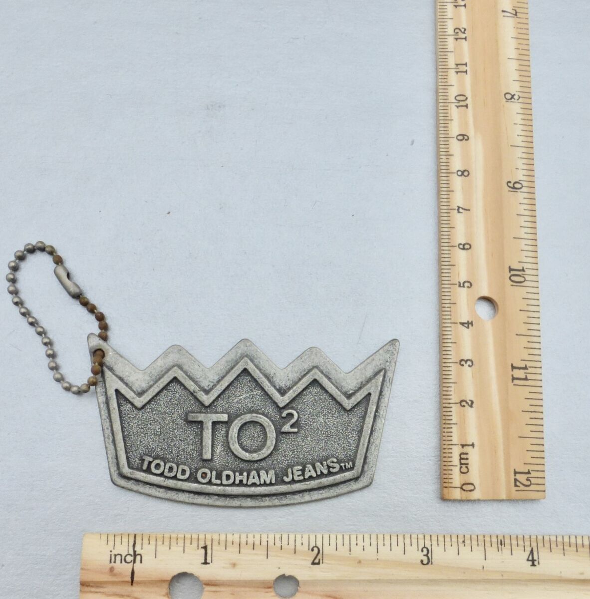Rare Todd Oldham Key Chain Holder TO2 Crown Logo Signature Design Etched OOAK Antiqued Silver Tone Heavy Metal  Squared Ball Charm Accessory Vintage 90s - product images  of 
